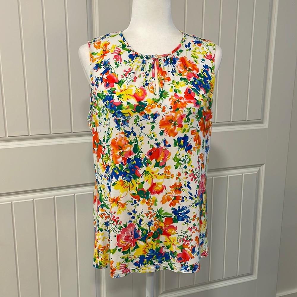 Chaps by Ralph Lauren Floral Watercolor Knit Sleeveless Top